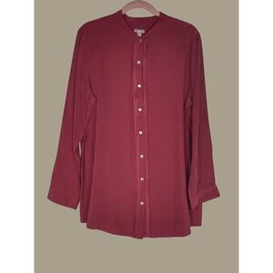 J. Jill Vintage Burgundy 100% Silk Long Sleeved Button Front Blouse Size XL